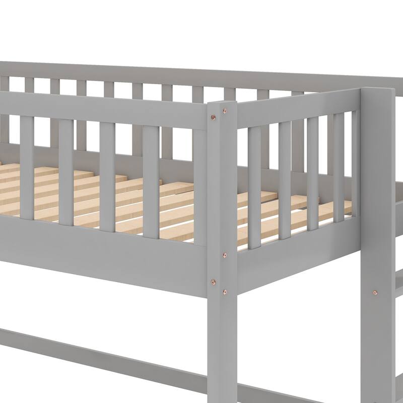 Space-Saving Low Loft Bed with Slide and Storage Area