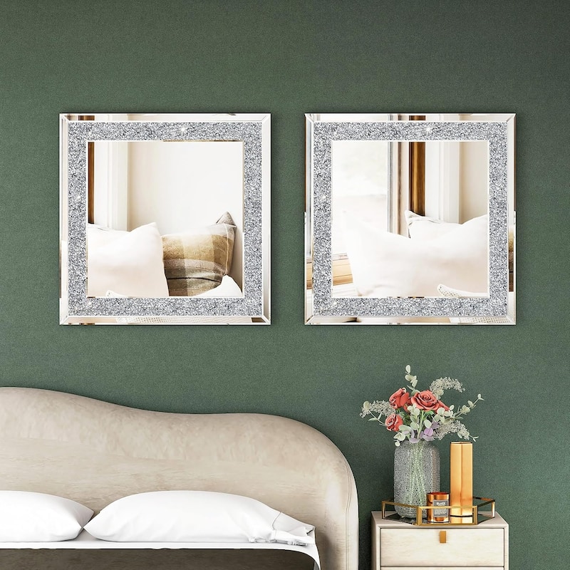 Glam Crystal Accent Wall Mirror Sparkly Silver Mirror