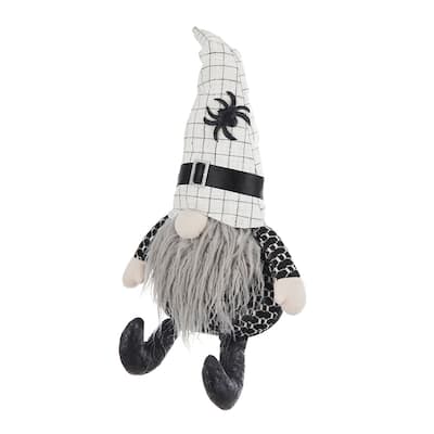 10.2x5.5x23.5" Fabric Sitting Gnome with White Hat Spider, for Halloween Decor