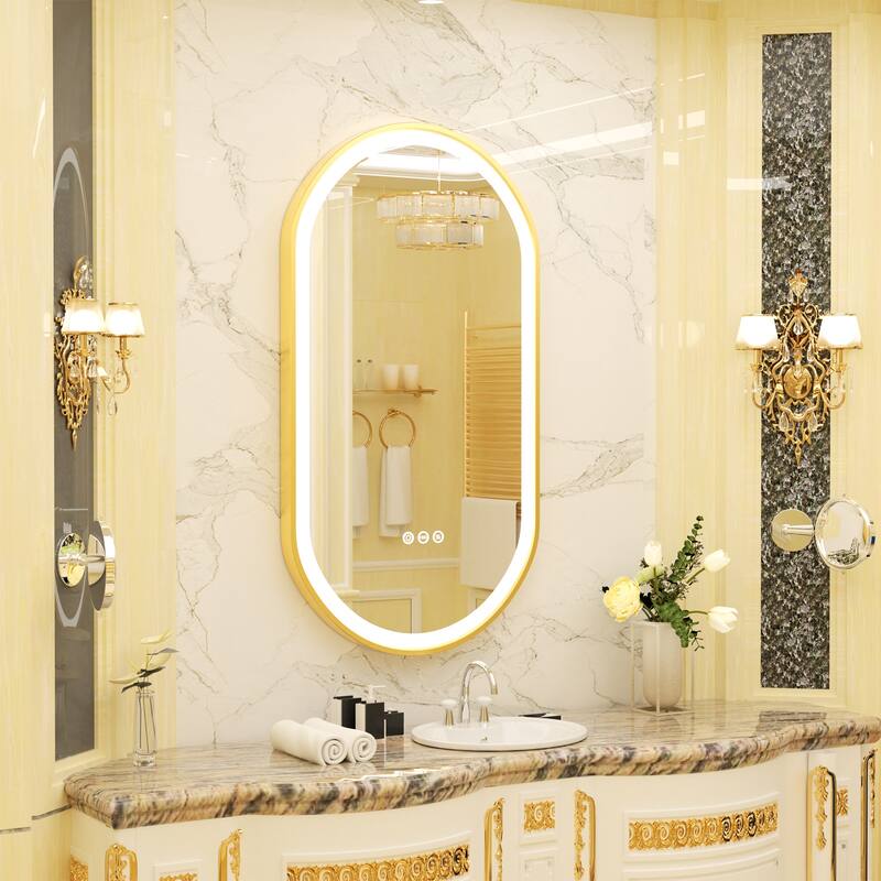Gold Aluminium Alloy Frame Illuminated LED Bathroom Mirror