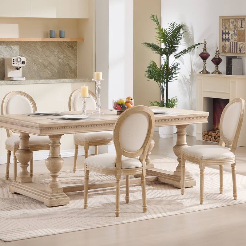 French Country Dining Chairs Set of 2, Upholstered Chairs with Round Back, Wire drawing and carving techniques