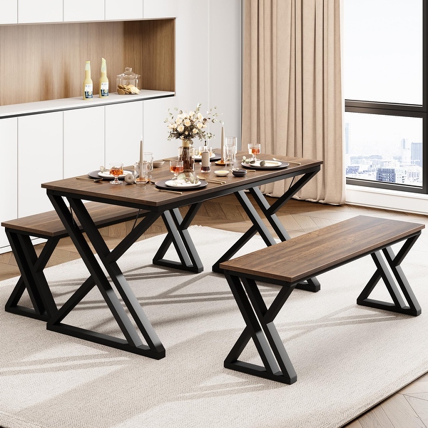 55 Dining Table with Benches Kitchen Table Set for 4 6 Rectangular Dining Room Table Set with Sturdy Metal Frame On Sale Bed Bath Beyond 41579020