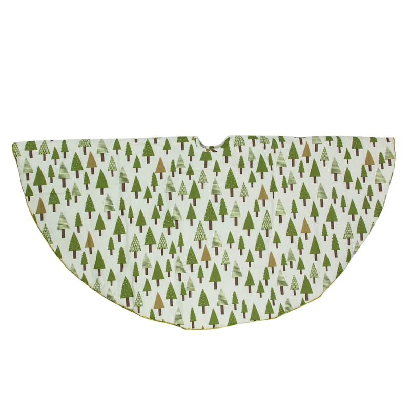 48" Cream White and Green Forest Christmas Tree Skirt