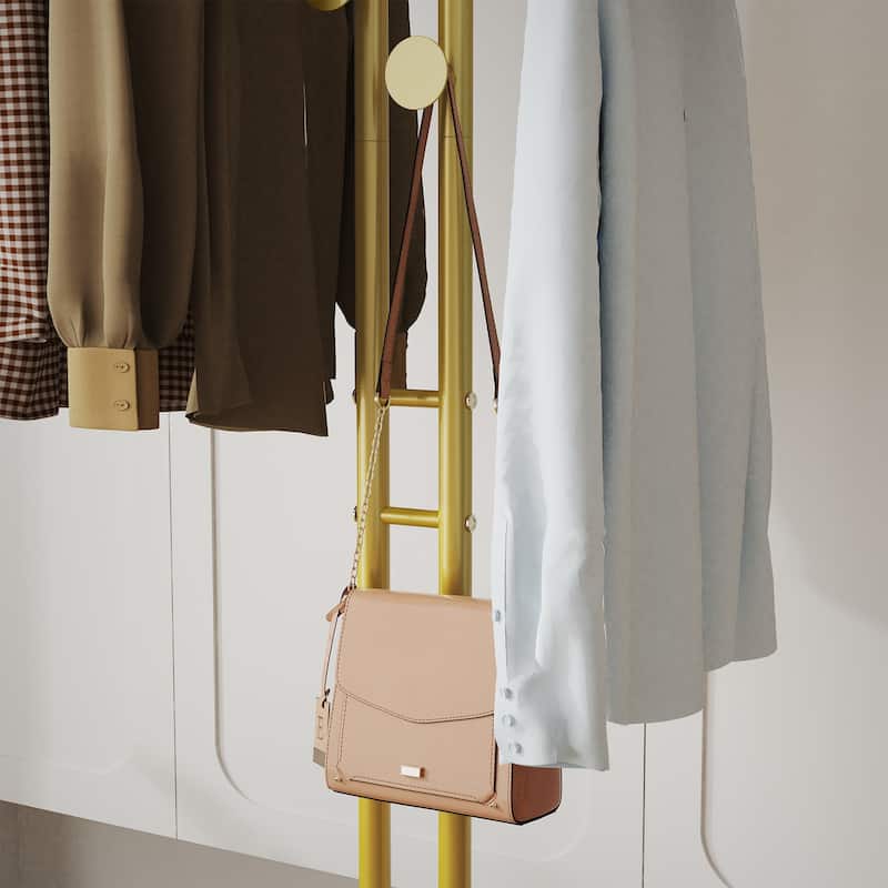 Heavy Duty Freestanding Gold Metal Coat Stand Clothes Rack Stand with 5pcs Hooks