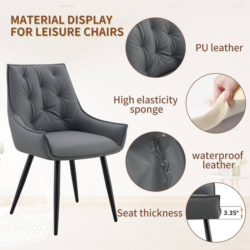 Faux Leather Dining Chairs Set of 4, Modern Upholstered Side Chairs with Gold Mesh Accents and Metal Legs