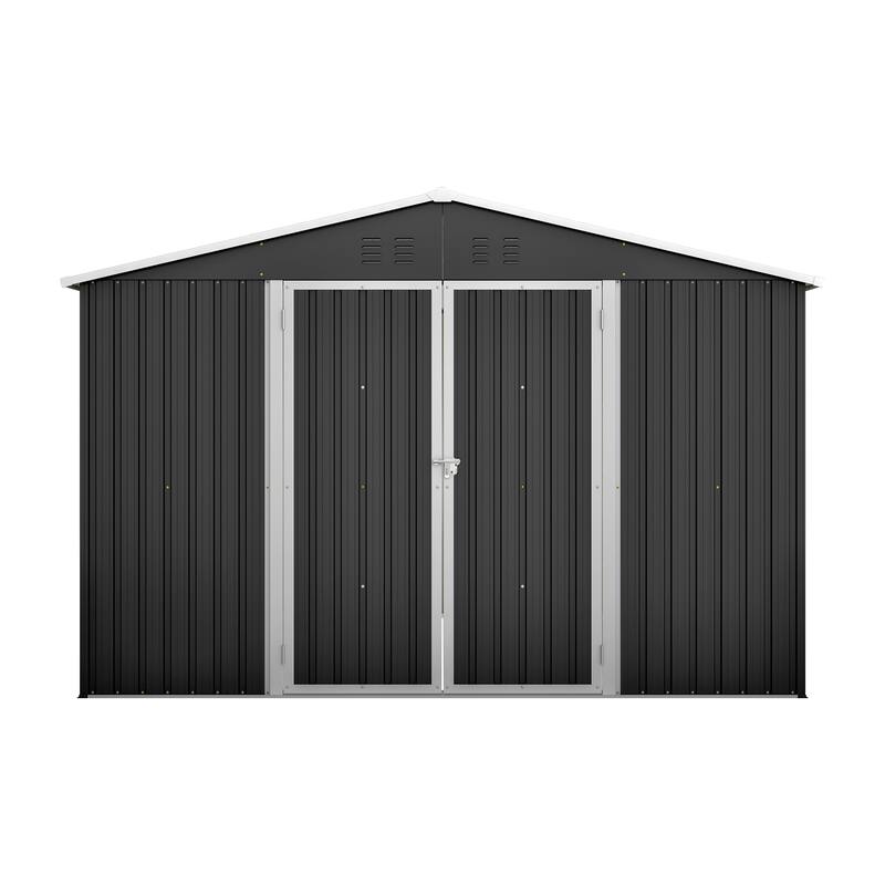 10x10 FT Outdoor Storage Shed, Utility Metal Tool Storage with Lockable Doors and Updated Frame Structure, Large Metal Shed
