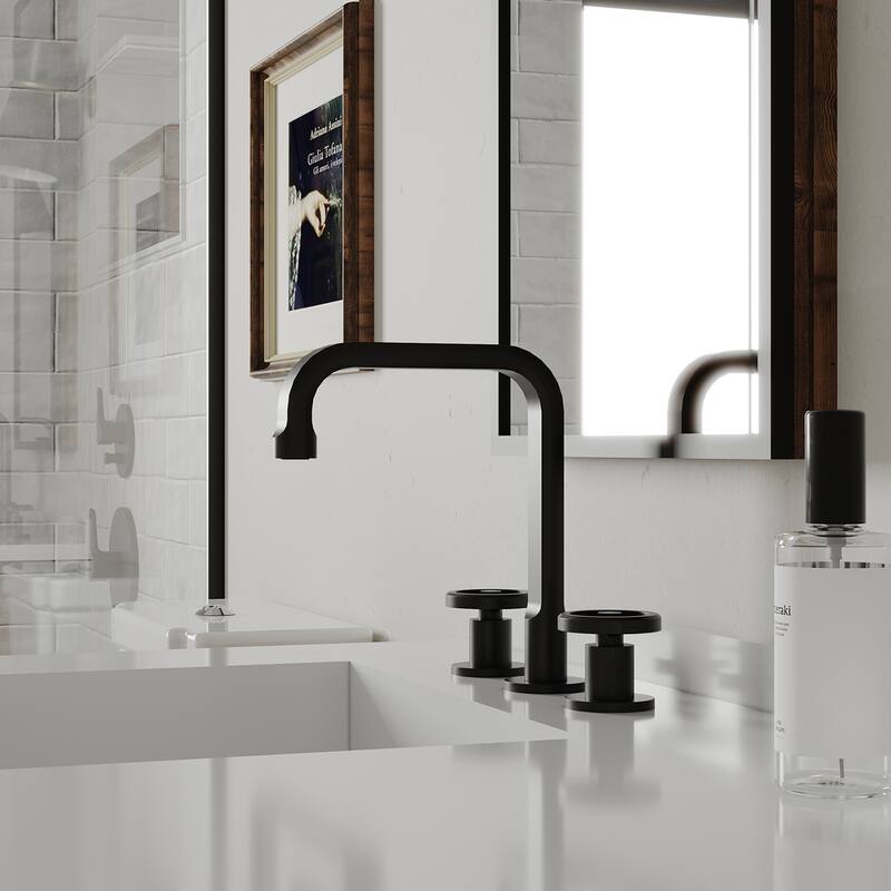 Widespread Bathroom Faucet with Industrial Round Handles Pop-Up Drain