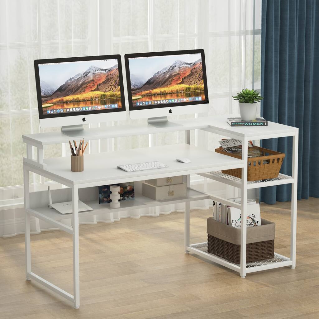 63" Computer Desk with Hutch and Storage Shelves