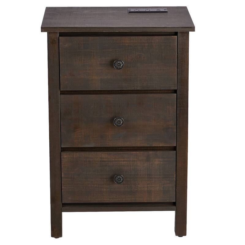 Brown MDF Wood 3-Drawer Bedside Table with Spacious Storage