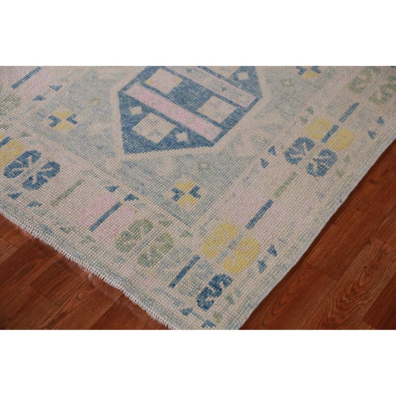 Hand Knotted Oriental 100% Wool Carpet Transitional Geometric Navy Blue & Blues Oushak Runner Rug - 17' 8'' X 3' 3''