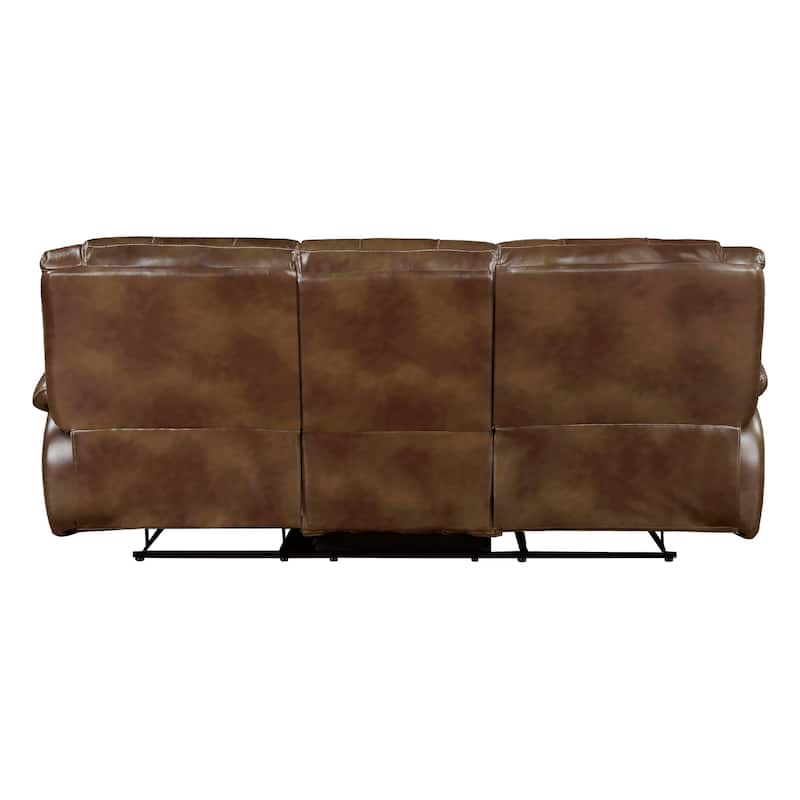 Licot Manual Double Recliner Sofa, Glossy Brown Leather, 87 Inch