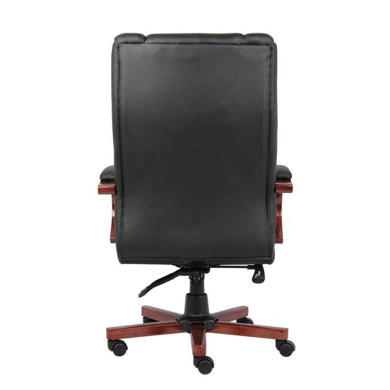 Zoey High-Back Executive Chair, Black Vinyl, Cherry Brown Wood Finish