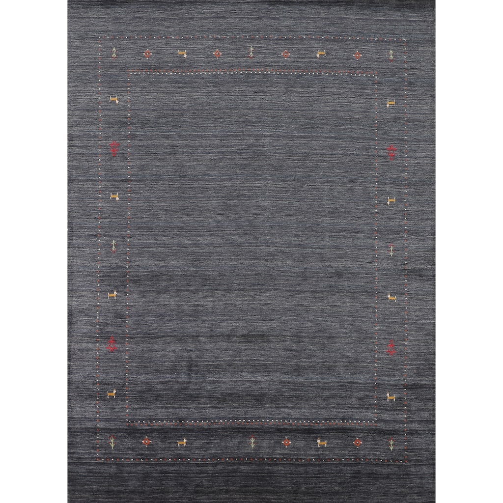 Navy Blue Tribal Gabbeh Indian Area Rug Handmade Wool Carpet - 7'11"x 9'9"