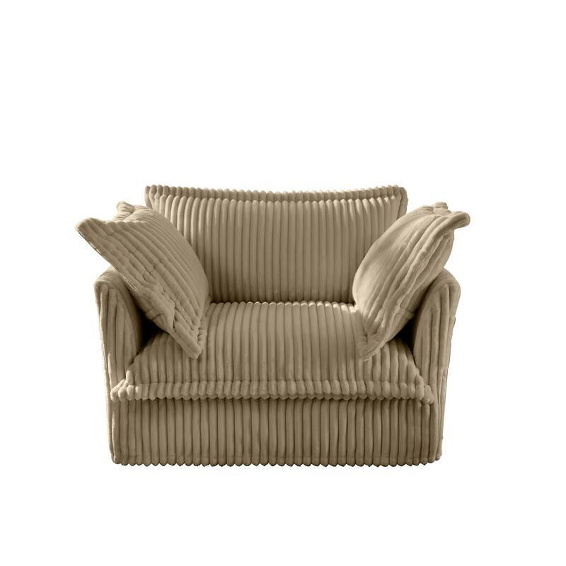 Corduroy Upholstered Armchair with Washable Covers, Deep Seat Single Couch Chair with Large Pillows, Small Space Reading Chair
