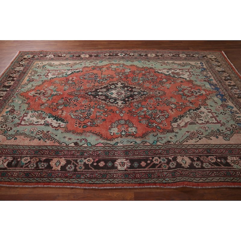 Hamedan Persian Vintage Area Rug Hand-Knotted Wool Carpet - 7'0"x 9'9"
