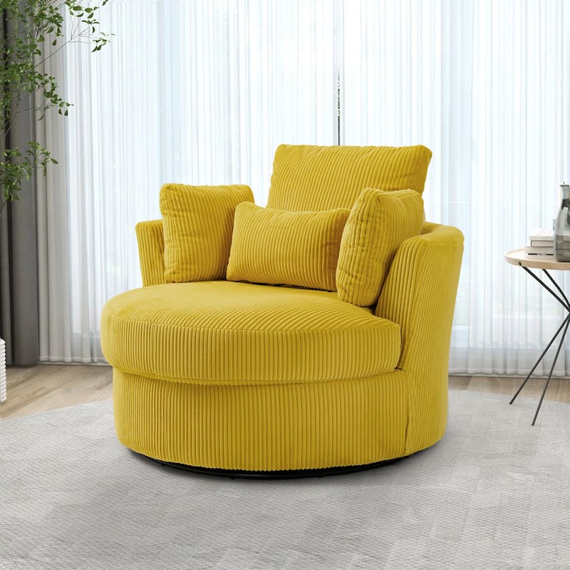 Indoor Corduroy Swivel Chair with Pillows