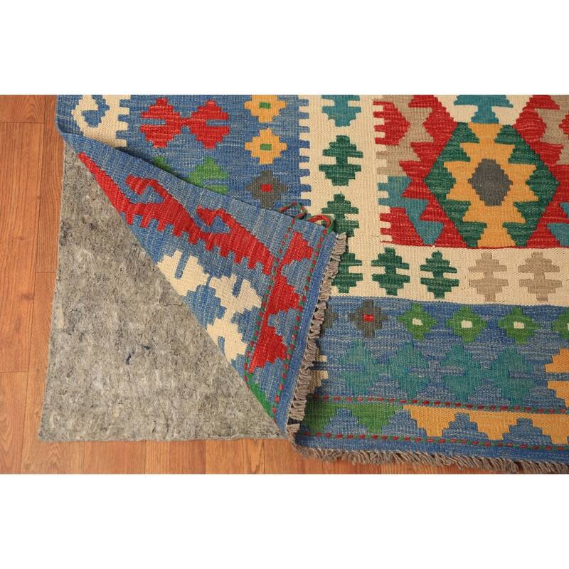 Palace Size Geometric Kilim Oriental Rug Hand-Woven Wool Carpet - 9'10"x 16'0"