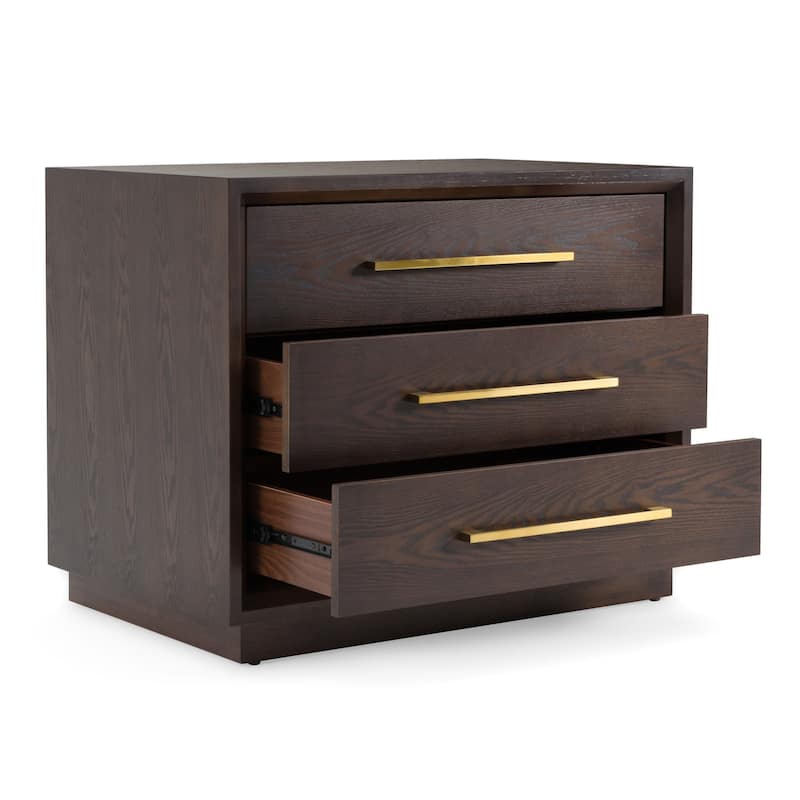 Modrest Manhattan Contemporary Brown Oak and Gold Nightstand