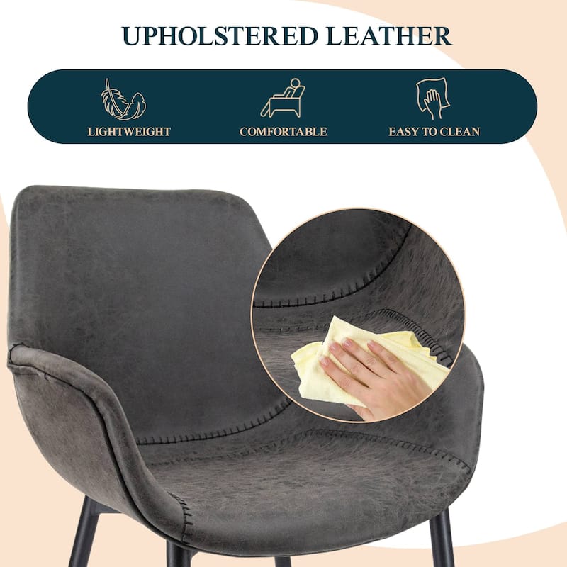 Markley Leather Dining Chair with Iron Legs Set of 4 Modern Accent Armchair