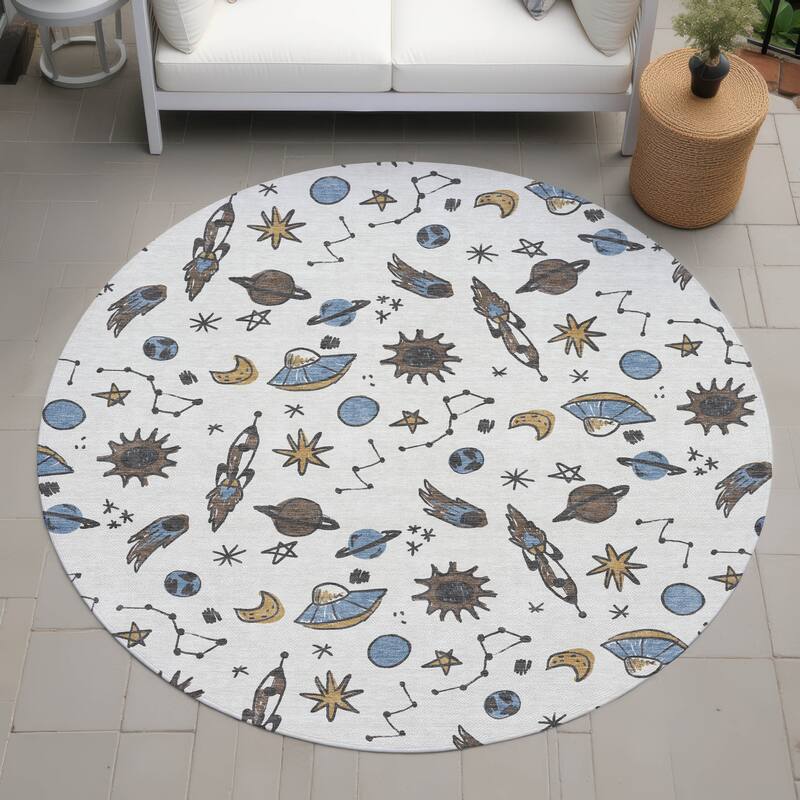 Machine Washable Indoor/ Outdoor Spaceship Chantille Rug - Ivory - 8' x 8'