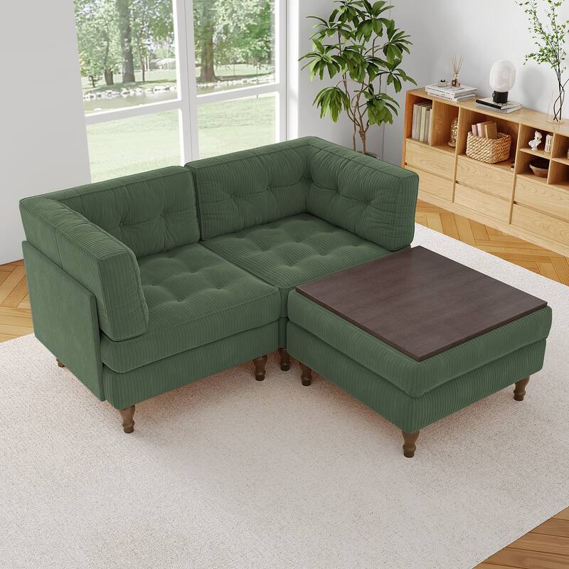 Corduroy Upholstered Modular Corner Sectional Sofa with Reversible Ottoman