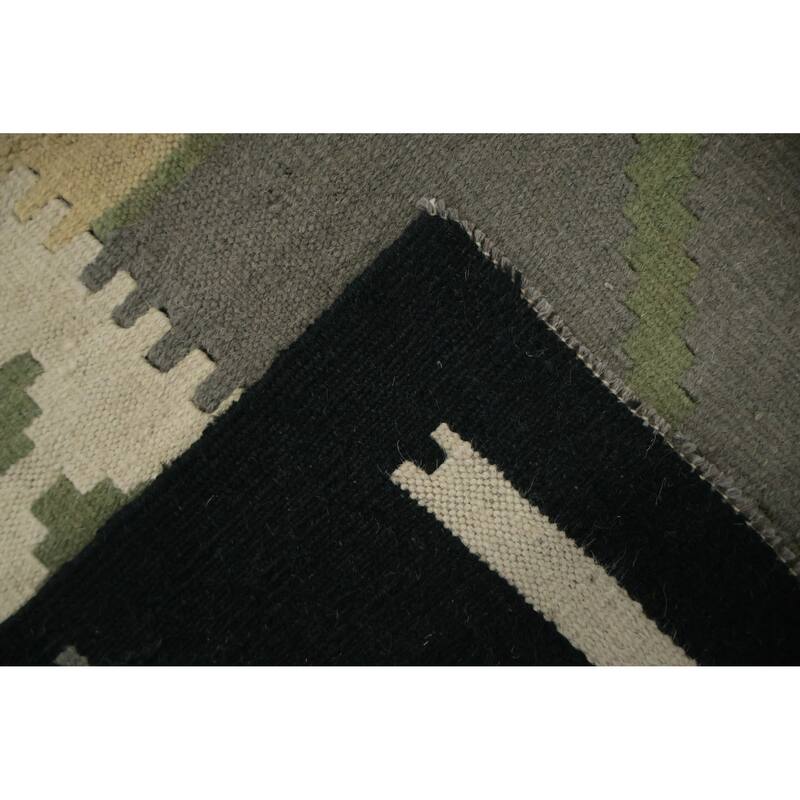 Hand Woven Oriental 100% Wool Carpet Southwestern Modern Greys & Charcoal Kilim Area Rug - 13' 0'' X 9' 10''