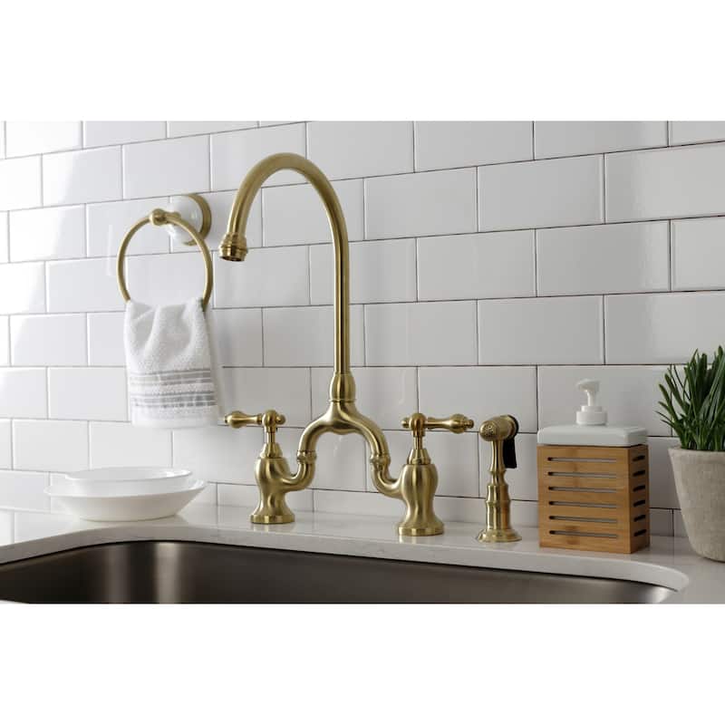 Kingston Brass English Country Bridge Kitchen Faucet with Brass Sprayer