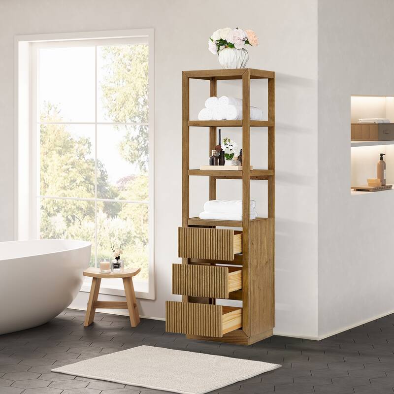 Navan 20" Freestanding Linen Cabinet in Weathered Brown - 20"x72"
