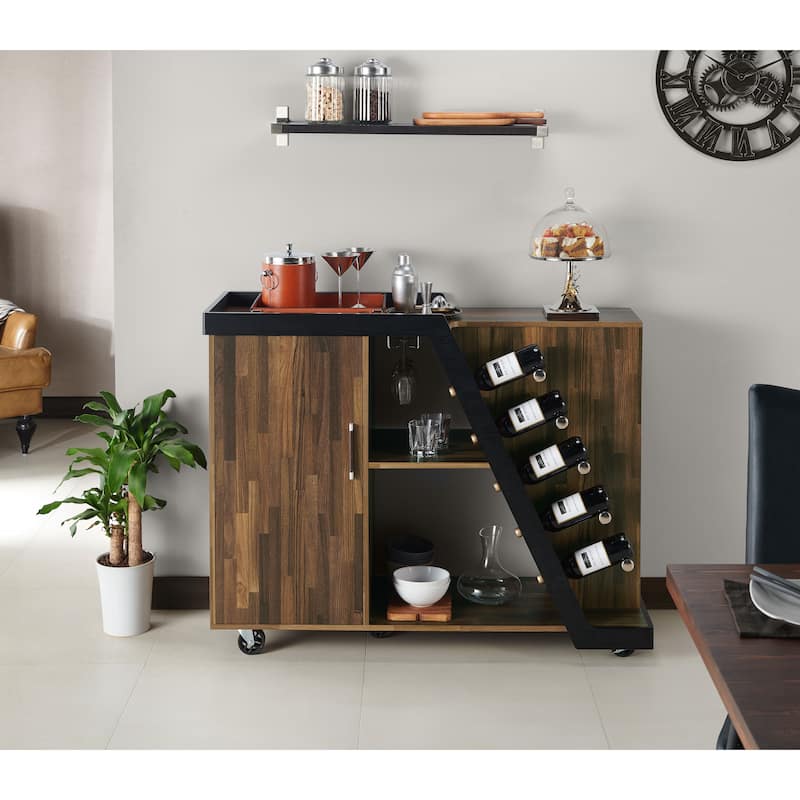 Furniture of America Tern Modern 6-shelf Mobile Wine Cabinet - Light Hickory