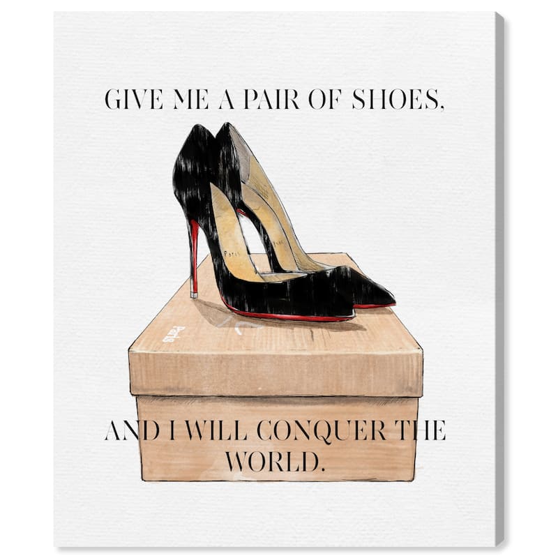 Wynwood Studio Canvas Fashion and Glam Conquer The World Simple 16x20 Black and Beige Glam Wall Art Canvas Print