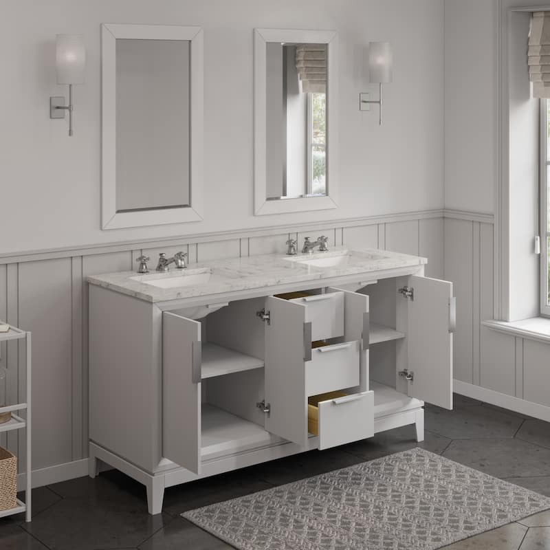 Elizabeth 60" Carrara White Marble Bathroom Vanity W/Mirrors & Faucets