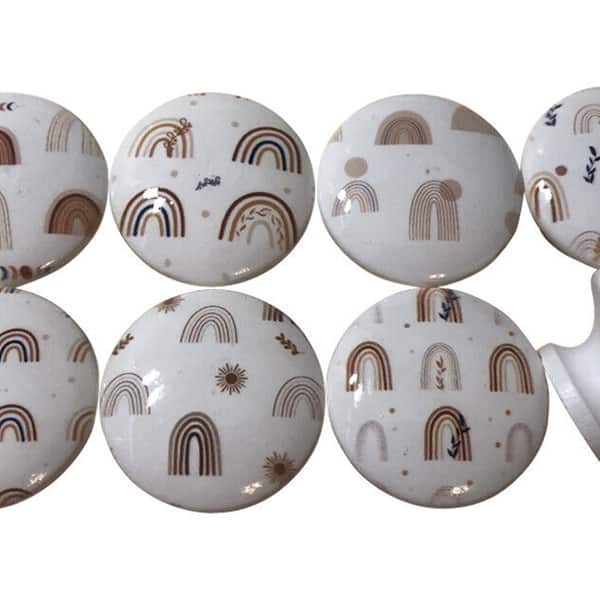 Set of 8 Boho Nursery Brown Rainbows Wood Cabinet Knobs - 1.5