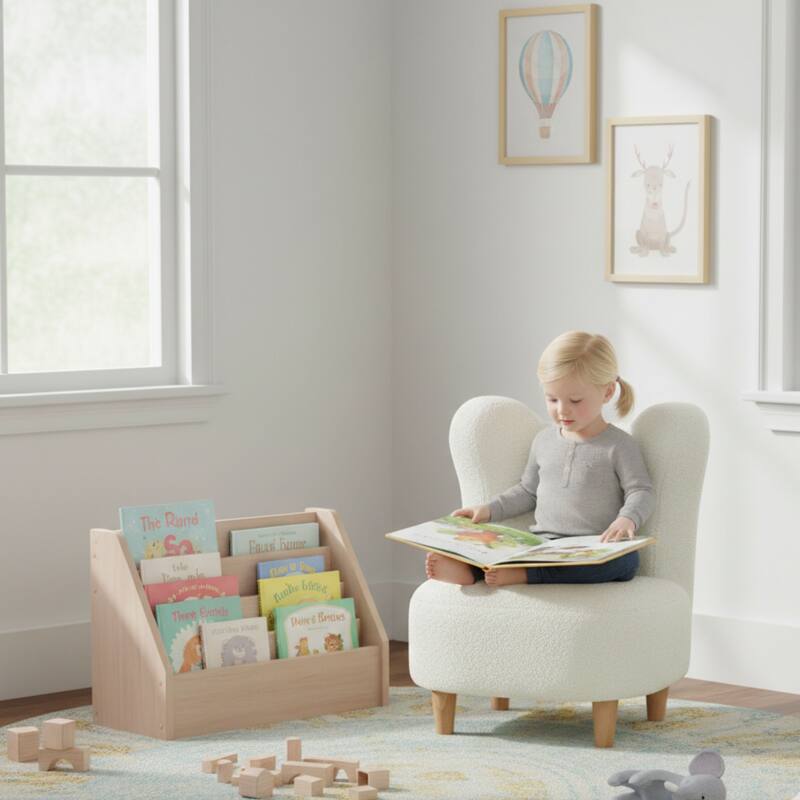 Aria Home White Curved Teddy Bear Kids Chair with Cozy Foam Seat
