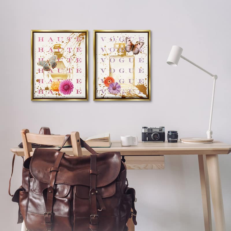 Stupell Glam Perfumes with Butterflies Framed Floater Canvas Wall Art Design By Susan Arnot (Set of 2)