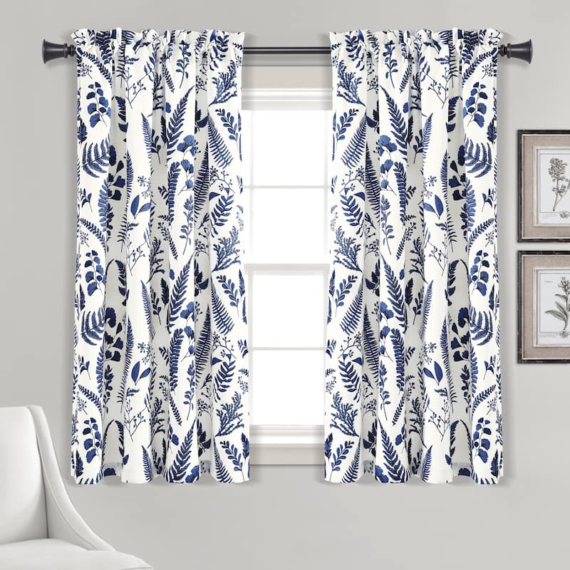 Lush Decor Devonia Allover Light Filtering Window Curtain Panel Pair - 63 Inches - White/Navy