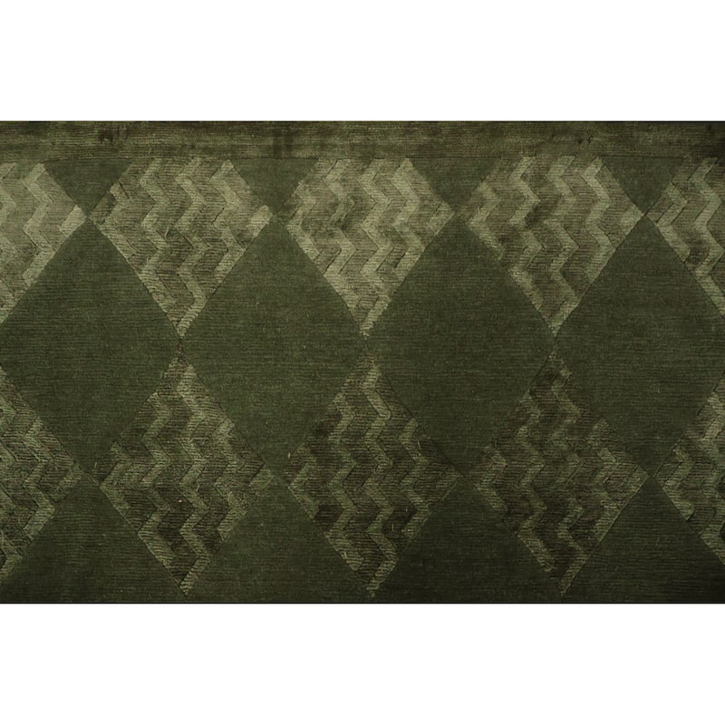 Hand Knotted Oriental 100% Wool Carpet Modern Contemporary Green Nepalese Area Rug - 10' 3'' X 8' 2''