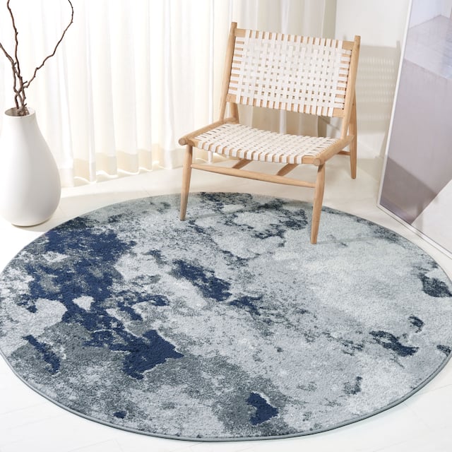 SAFAVIEH Adirondack Cordelia Abstract Glam Rug - 8' x 8' Round - Navy/Grey