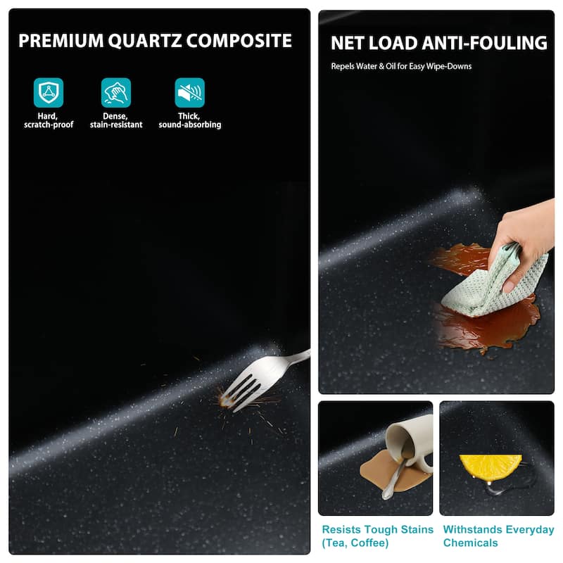 14.82" Undermount Single Bowl Quartz Kitchen Sink - 14.82'' x 17.55'' x 8.38''