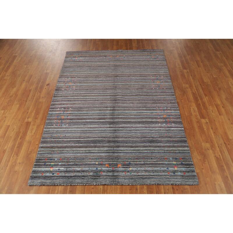 Hand Knotted Oriental 100% Wool Carpet Tribal Stripe Multi-Colored Gabbeh Area Rug - 7' 10'' X 5' 6''