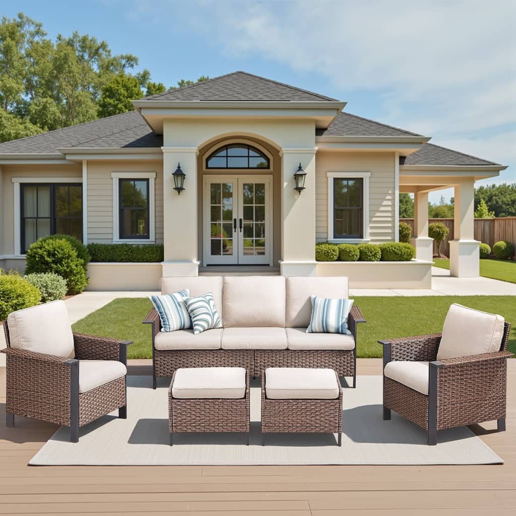 Pocassy Outdoor Wicker 4-Piece Sofa Patio Chair with Ottoman