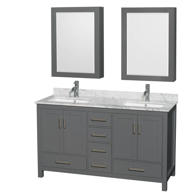 Wyndham Collection WCS141460DUNSMED Sheffield 60" Free Standing Double - Dark Gray / White Carrara Marble Top / Brushed - Steel Finish
