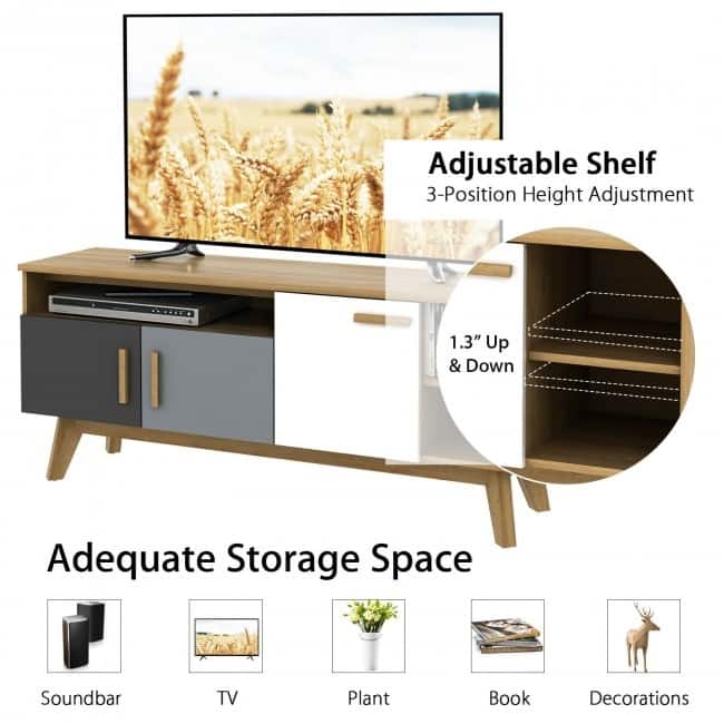 65 Inch TV Stand Entertainment Center Console with Adjustable Shelf - 58" x 16" x 24.5"