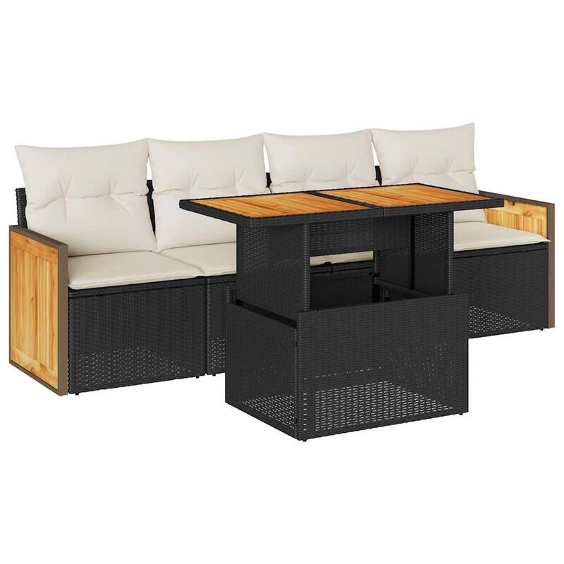 vidaXL Patio Sofa Set with Cushions Outdoor Furniture 5 Piece Poly Rattan