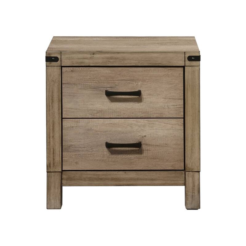Contemporary Tall Two Drawer Nightstand, Rustic Brown Finish