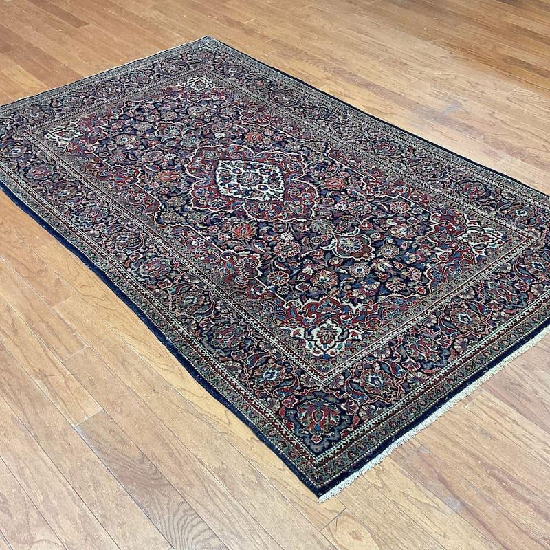 HERAT ORIENTAL Antique 1920s Handmade Kashan Wool Rug - 4'2" x 6'8"