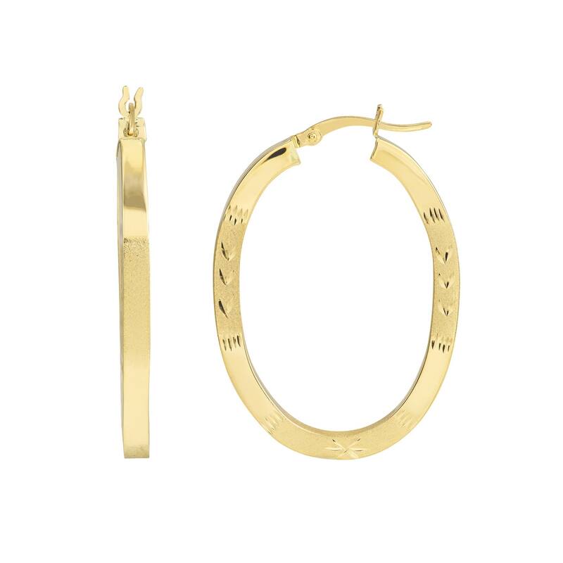 Curata 10k Yellow Gold Polished Sparkle Cut Design Oval Square Tube Satin Hoop Earrings - 35mm