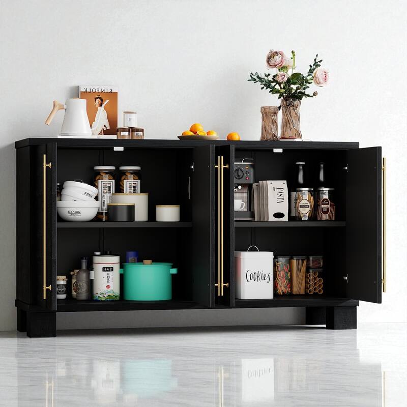 Traditional Wood Sideboard Buffet Cabinet with Adjustable Shelves and Gold Handles for Kitchen and Dining Room