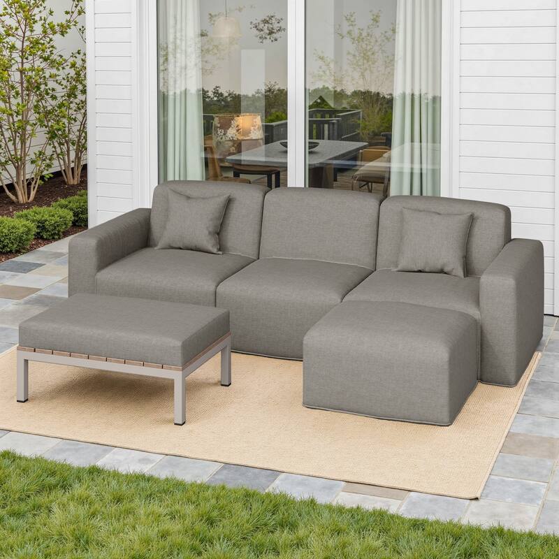Outdoor No Assembly Patio Conversation Sets with Coffee Table, Ottoman