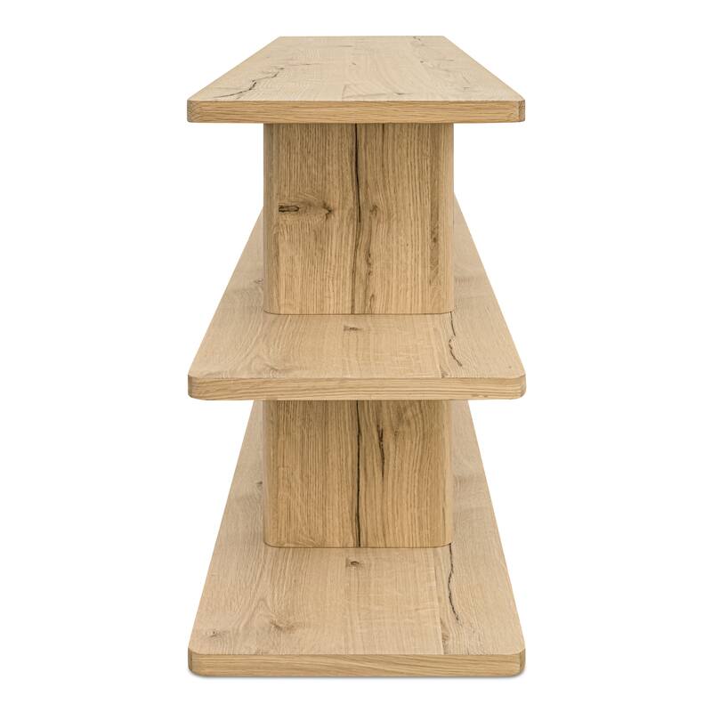 NADAAL STUDIOS Thalor Bookshelf, Large Dark Oak with Bullnose Vertical Supports, Rounded Edges Metal Detail, Dark Brown