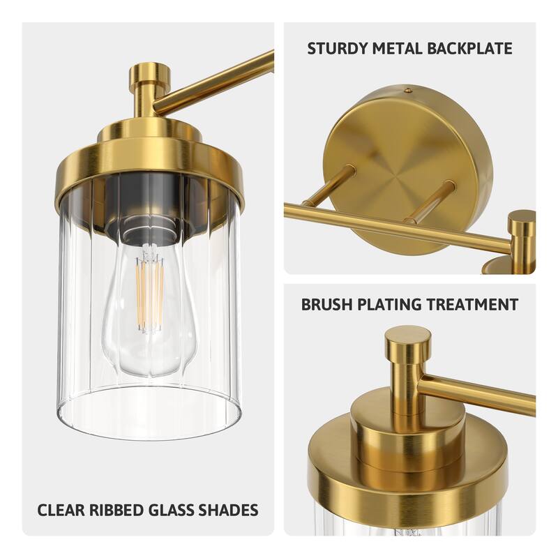 Modern Dimmable Vanity Light with Clear Ribbed Glass Shades E26 Sockets